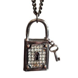 Juicy Couture Vintage Lock & Key Necklace Rhinestone Padlock Pendant Y2K